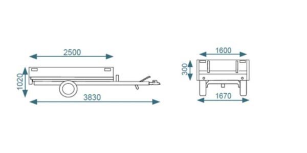 The Debon PW0 is a Single Axle Rear Tipper, electric tip with Mesh Extension sides.  The Debon PW0 Single Axle Tipper has a maximum Gross Weight of 1500kg